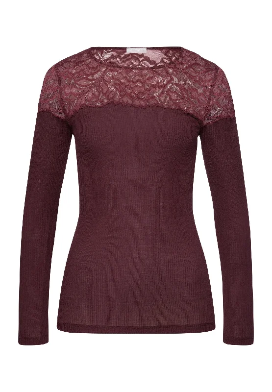 Maria Wool and Silk Lace Top | Deep Maroon 70900-2483